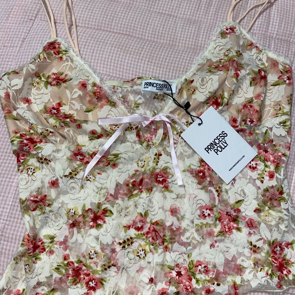 Princess Polly Floral Lace Top with Pink and Green